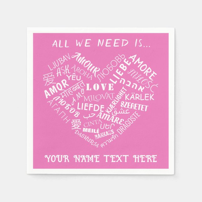 Personalized Napkins Heart LOVE Text Choose Colour (Front)
