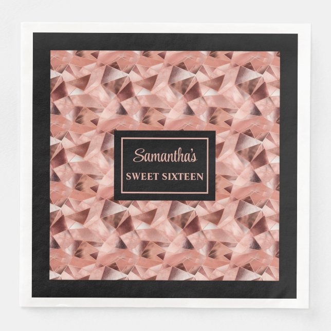 Personalized Napkins Rose Gold and Black Accent (Front)
