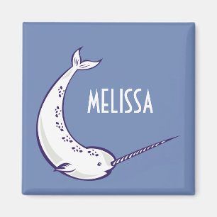 Personalized Narwhal Illustration Fridge Magnet