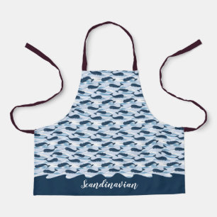 Personalized Narwhal Waves Allover Print Blue Apron