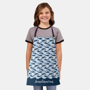 Personalized Narwhal Waves Allover Print Blue Apron