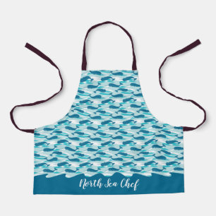 Personalized Narwhal Waves Allover Print Teal Apron
