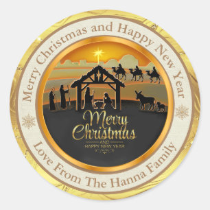 Personalized Nativity Holiday Classic Round Sticker