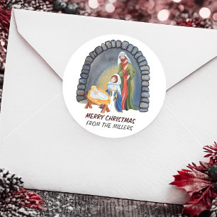 Personalized Nativity Manger Scene Christmas Classic Round Sticker