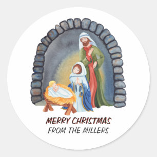 Personalized Nativity Manger Scene Christmas  Classic Round Sticker