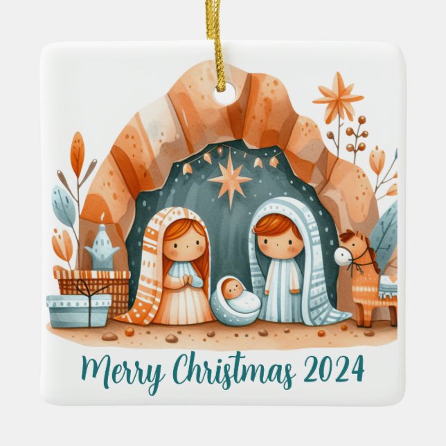 Personalized Nativity Scene Christmas Ornament (Front)