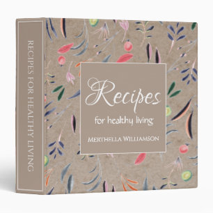 Personalized Natural Floral Custom Text RECIPES Binder