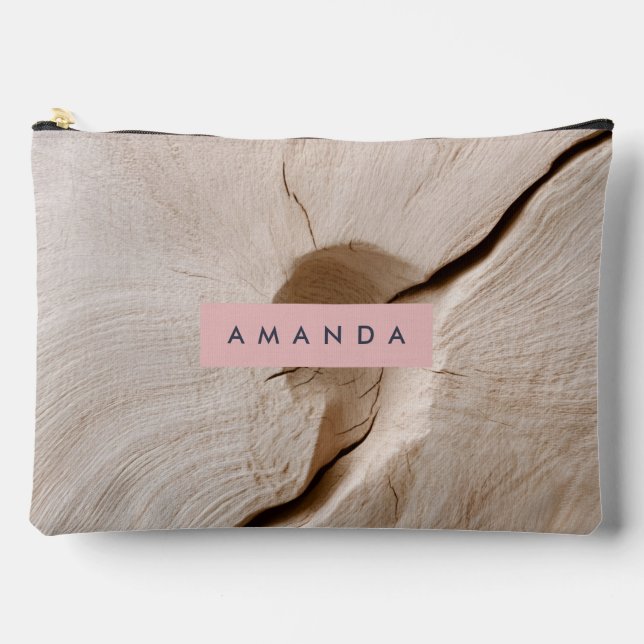Personalized Natural Wood Grain Texture Accessory Pouch (Front)