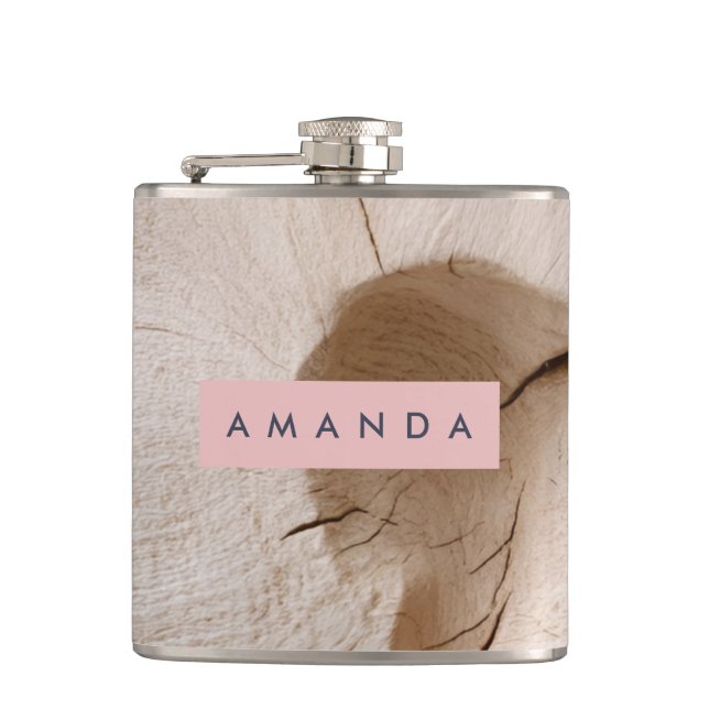 Personalized Natural Wood Grain Texture Hip Flask (Front)