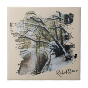 Personalized Nature Watercolor Winter Wonderland  Tile