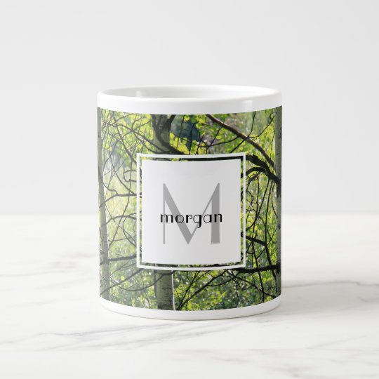 Personalized nature, white aspen, add name/initial large coffee mug