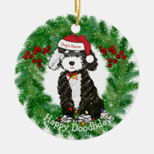 Personalized Naughty Bernedoodle Ceramic Ornament