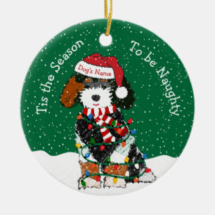 Personalized Naughty Bernedoodle Ceramic Ornament
