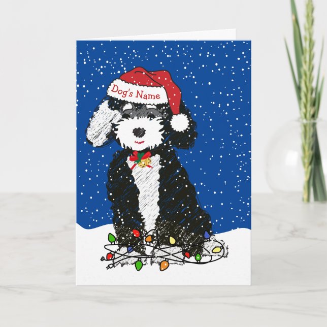 Personalized Naughty Bernedoodle Christmas Holiday Card (Front)