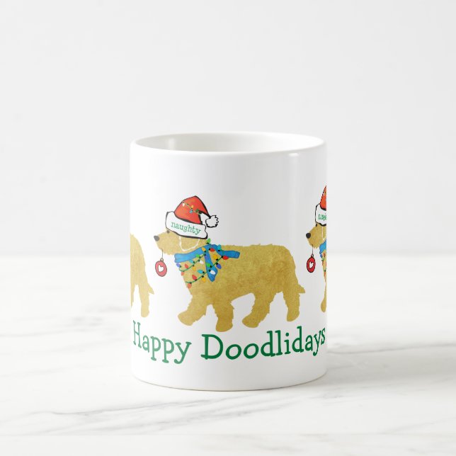 Personalized Naughty Christmas Goldendoodle Coffee Mug (Center)