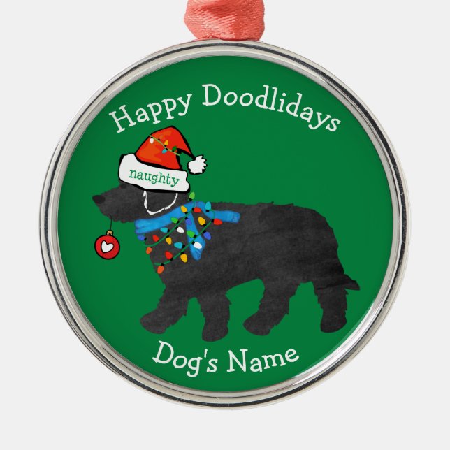 Personalized Naughty Christmas Labradoodle Metal Ornament (Front)