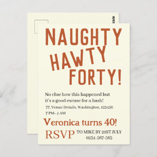 Personalized naughty hawty forty funny birthday  postcard