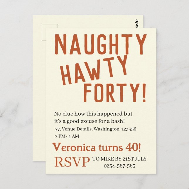Personalized naughty hawty forty funny birthday  postcard (Front/Back)