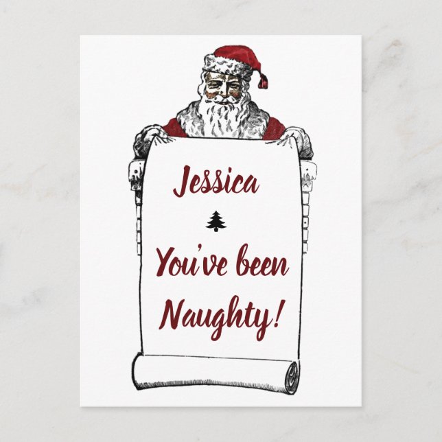 Personalized Naughty/Nice Funny Christmas Postcard (Front)