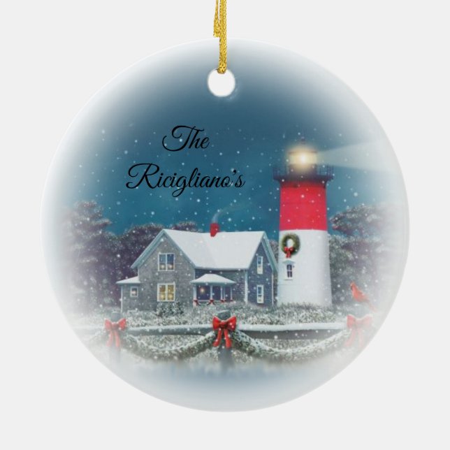 Personalized Nauset Ceramic Lighthouse Ornament (Back)