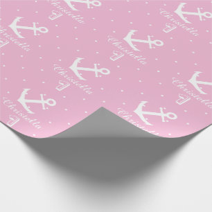 Personalized nautical anchor 1st birthday girl wrapping paper