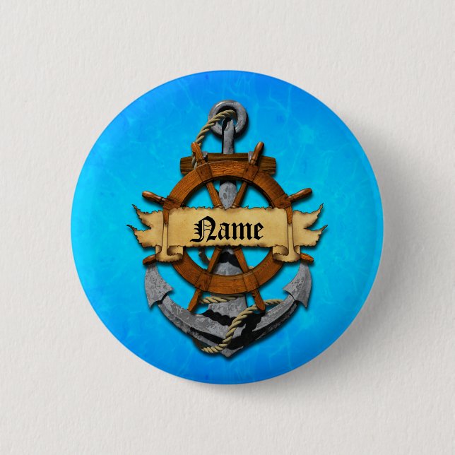 Personalized Nautical Anchor And Wheel 2 Inch Round Button (Front)