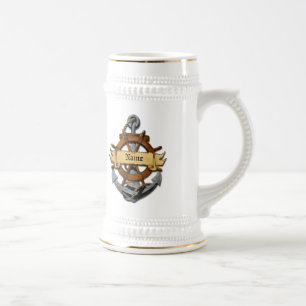 Personalized Nautical Anchor And Wheel Beer Stein
