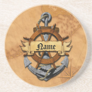 Personalized Nautical Anchor And Wheel Coaster