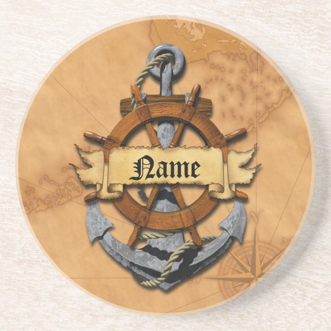 Personalized Nautical Anchor And Wheel Coaster (Front)