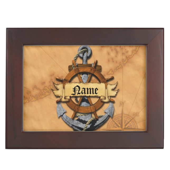 Personalized Nautical Anchor And Wheel Keepsake Box (Front)