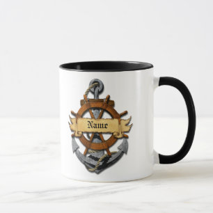 Personalized Nautical Anchor And Wheel Mug