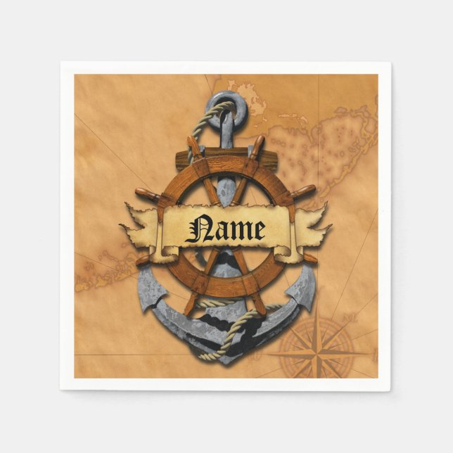 Personalized Nautical Anchor And Wheel Napkin (Front)