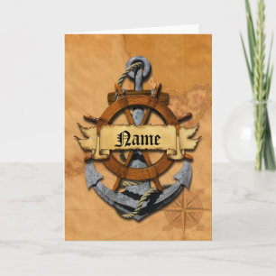 Personalized Nautical Anchor And Wheel Note Card