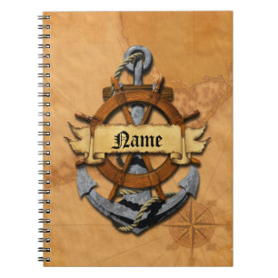 Personalized Nautical Anchor And Wheel Notebook