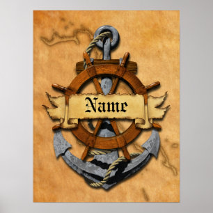 Personalized Nautical Anchor And Wheel Poster