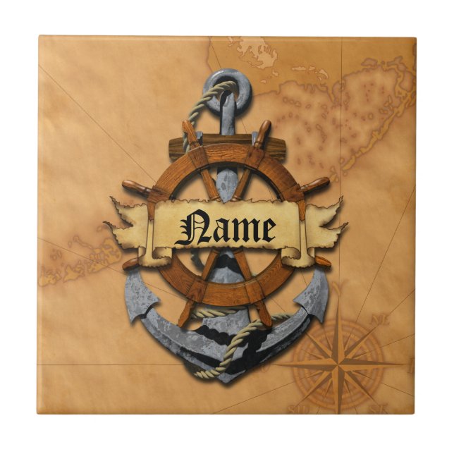 Personalized Nautical Anchor And Wheel Tile (Front)