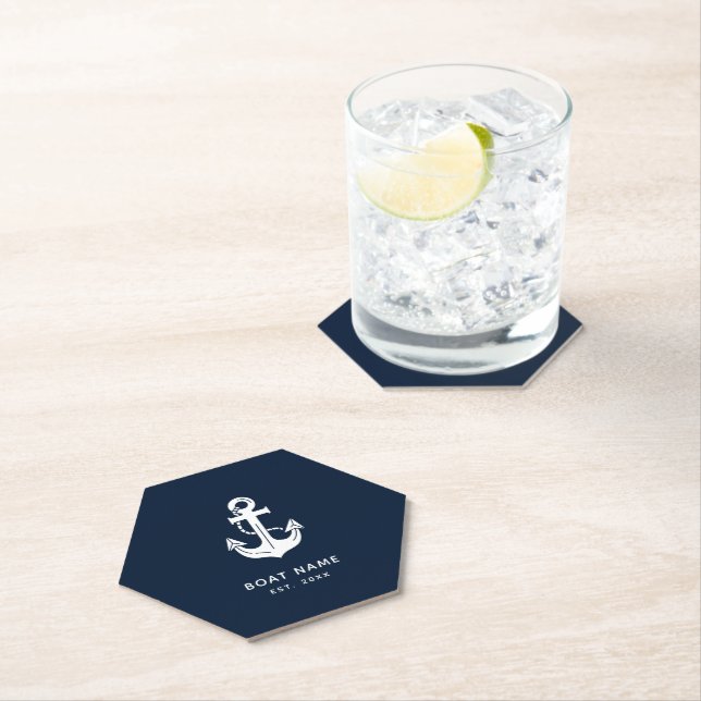Personalized Nautical Anchor Boat Name Paper Coaster (Insitu)