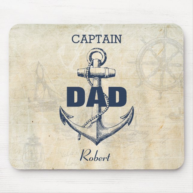 Personalized Nautical Anchor Captain Dad Mouse Pad (Front)