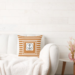 Personalized Nautical Anchor Dk Burnt Orange Throw Pillow