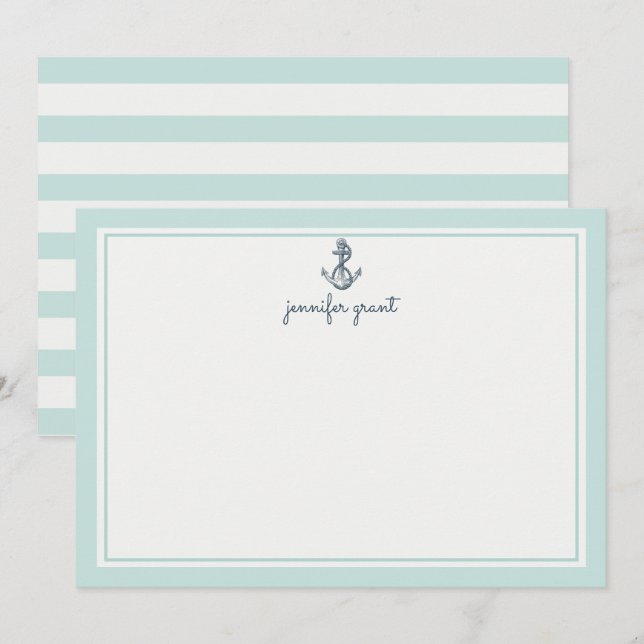 Personalized Nautical Anchor Flat Note Cards (Front/Back)
