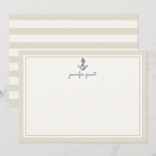 Personalized Nautical Anchor Flat Note Cards (Front/Back)