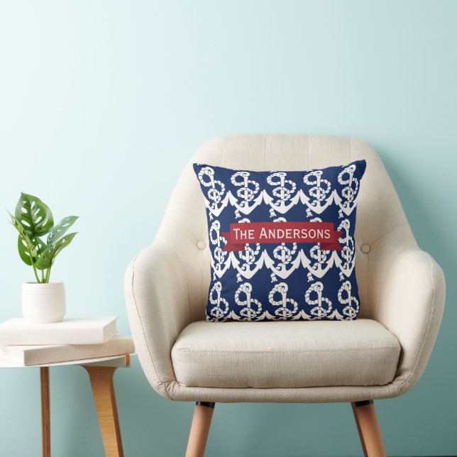 Personalized Nautical Anchor Living the Dream Throw Pillow (Chair)