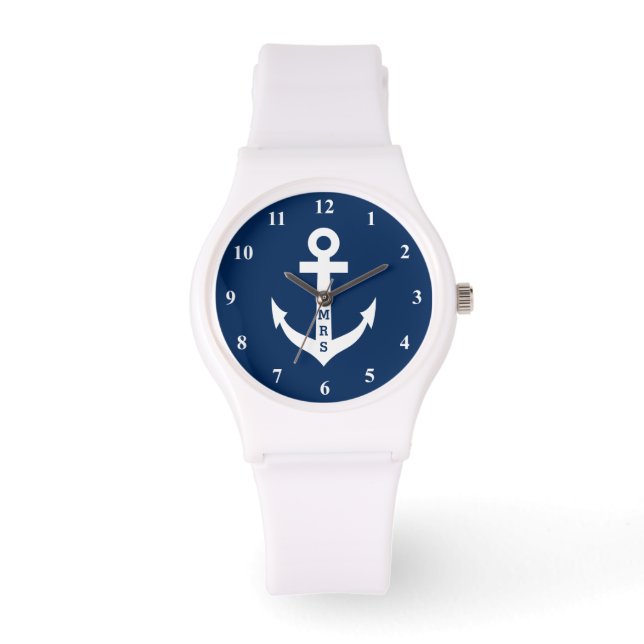Personalized nautical anchor monogram silicon watch (Front)