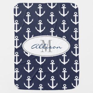 Personalized nautical anchor navy baby blanket