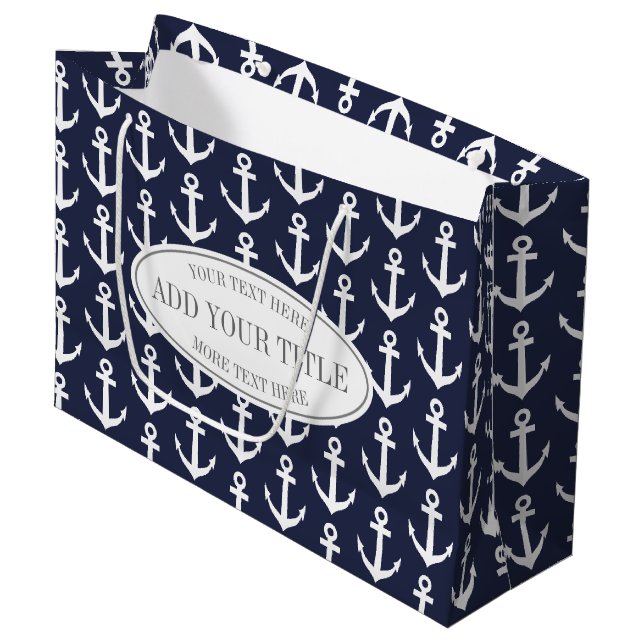 Personalized nautical anchor print large gift bags (Front Angled)