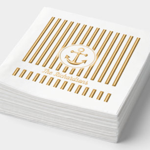 Personalized Nautical Anchor Stripes Foil Napkins