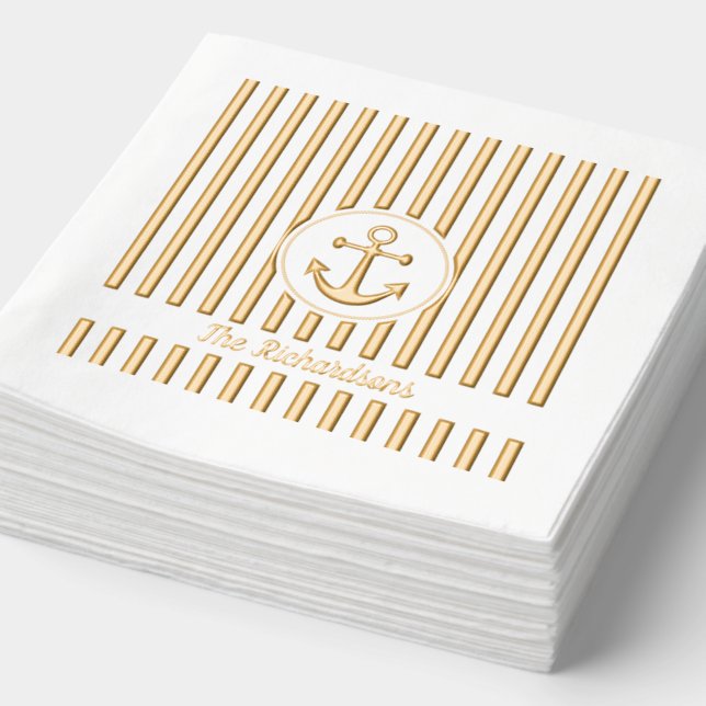 Personalized Nautical Anchor Stripes Foil Napkins (Detail)
