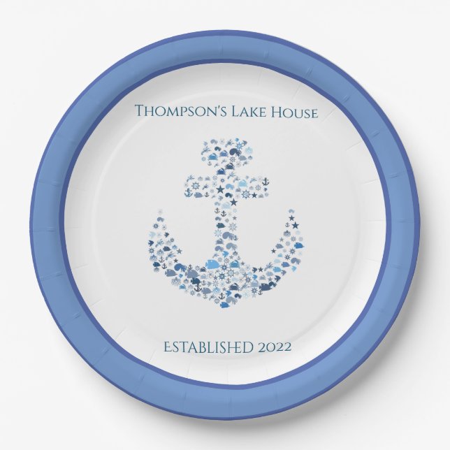 Personalized Nautical Anchor Themed    Paper Plate (Front)