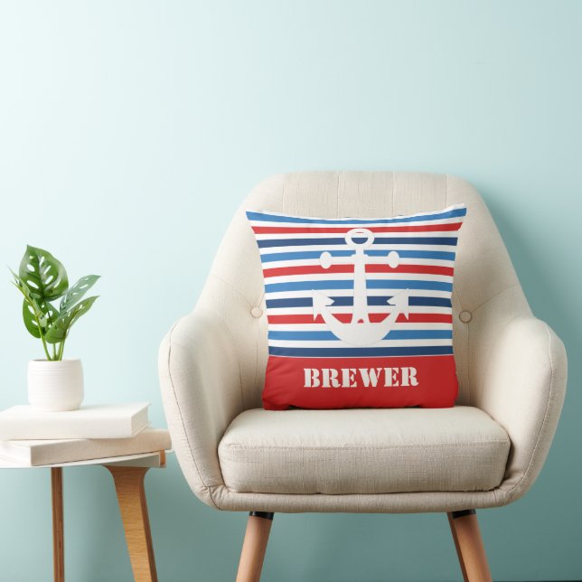 Personalized Nautical Anchor Throw Pillow (Chair)