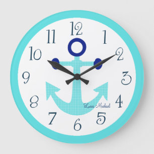 Personalized Nautical Aqua Anchor Nursery Clock